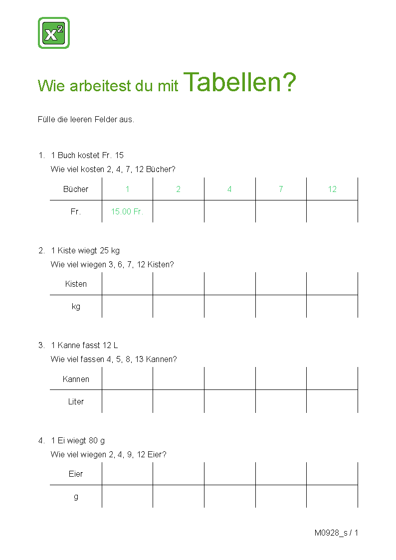 Aufgaben mit Tabellen lösen 3